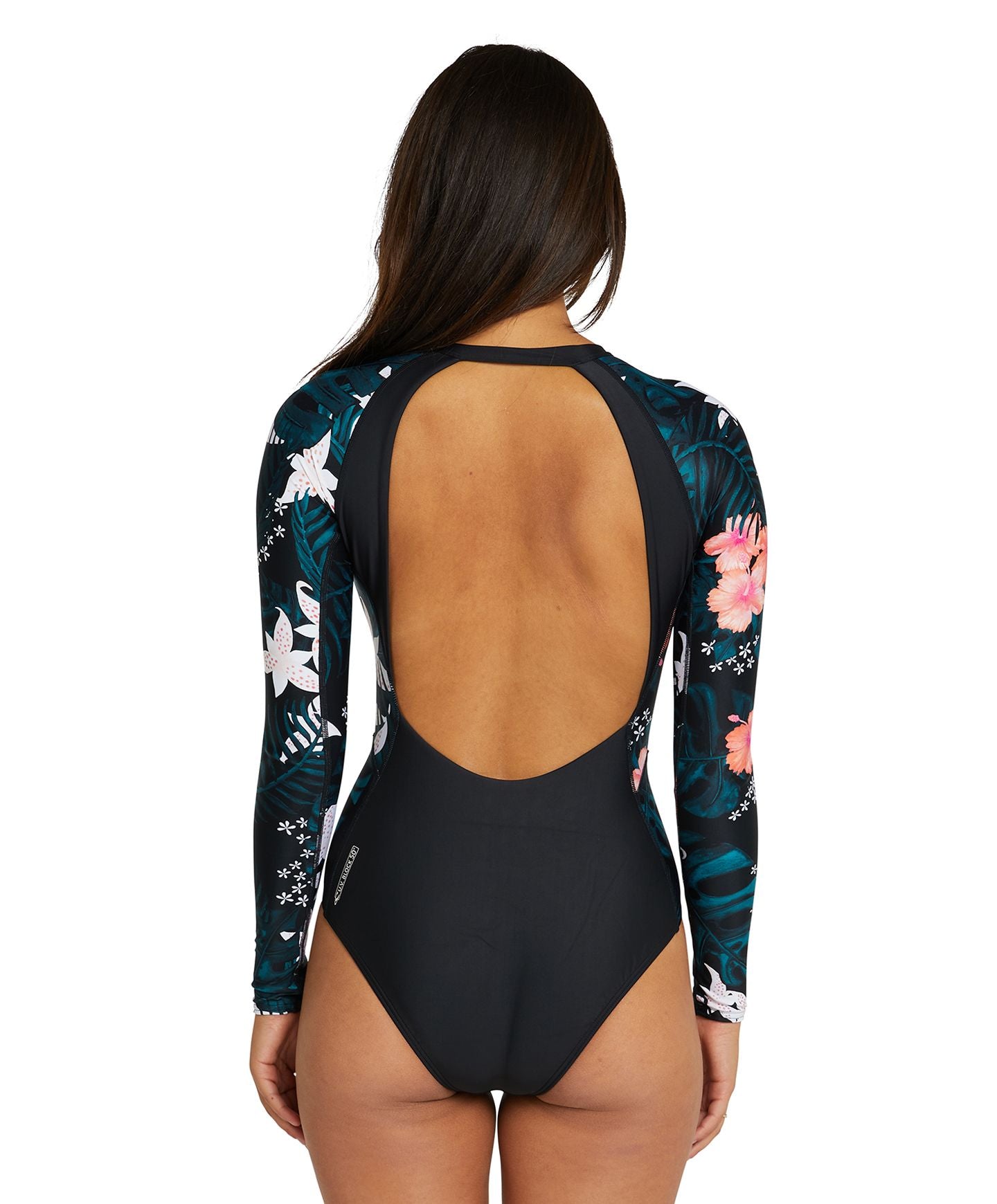 Women's Bahia Cutout Front Zip Long Sleeve Surfsuit - Black Hibiscus