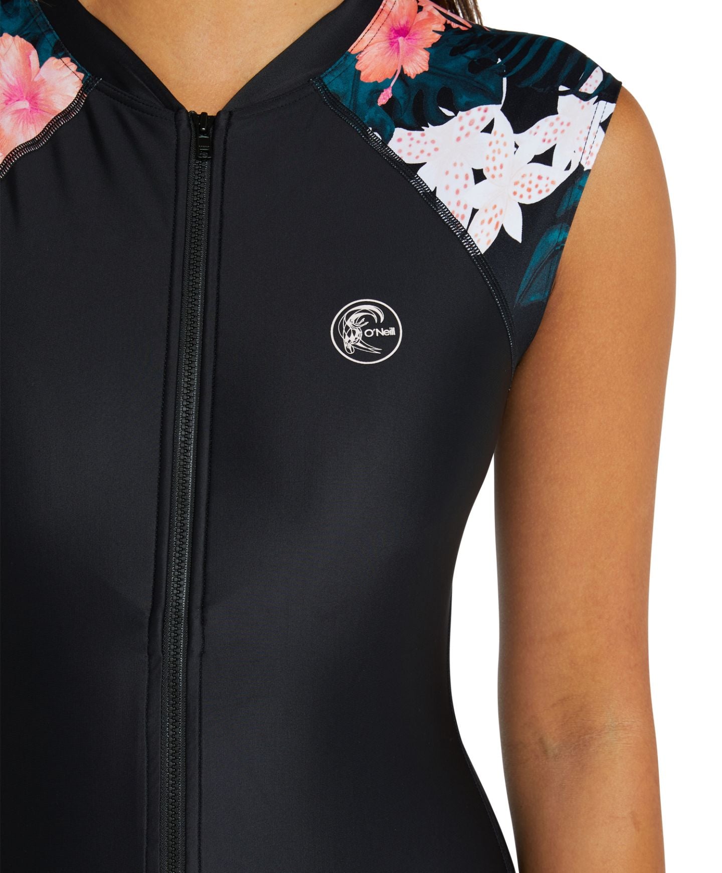 Women's Bahia Lycra Short Sleeve Surfsuit - Black Hibiscus