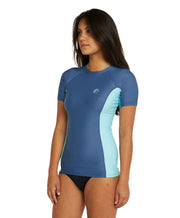 Women's Classic Short Sleeve UV Rash Vest - Navy Aqua